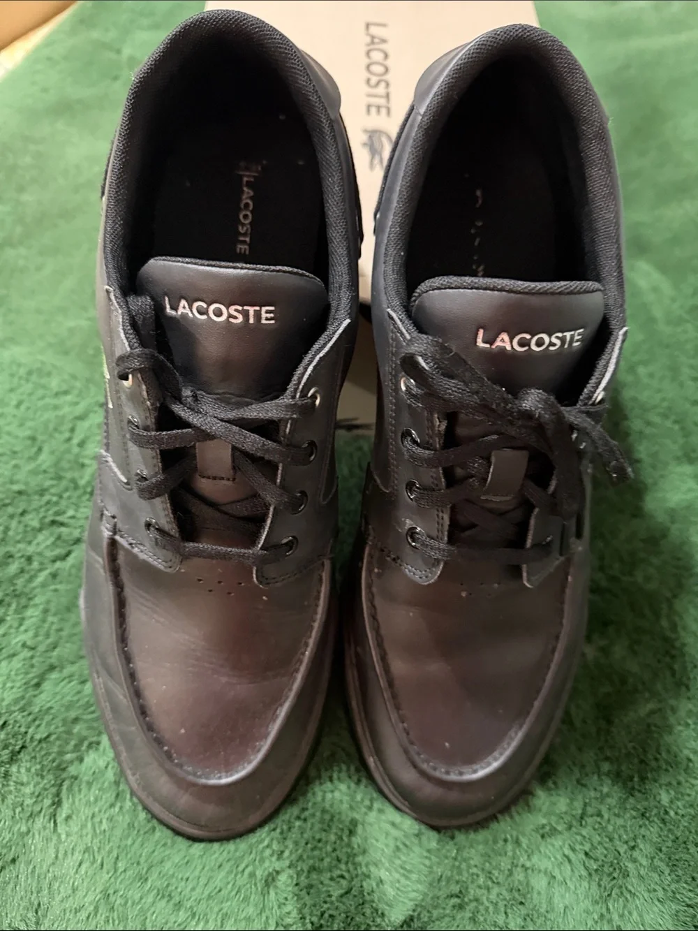 Lacoste Black Leather Slip-On Style Lace Shoes
